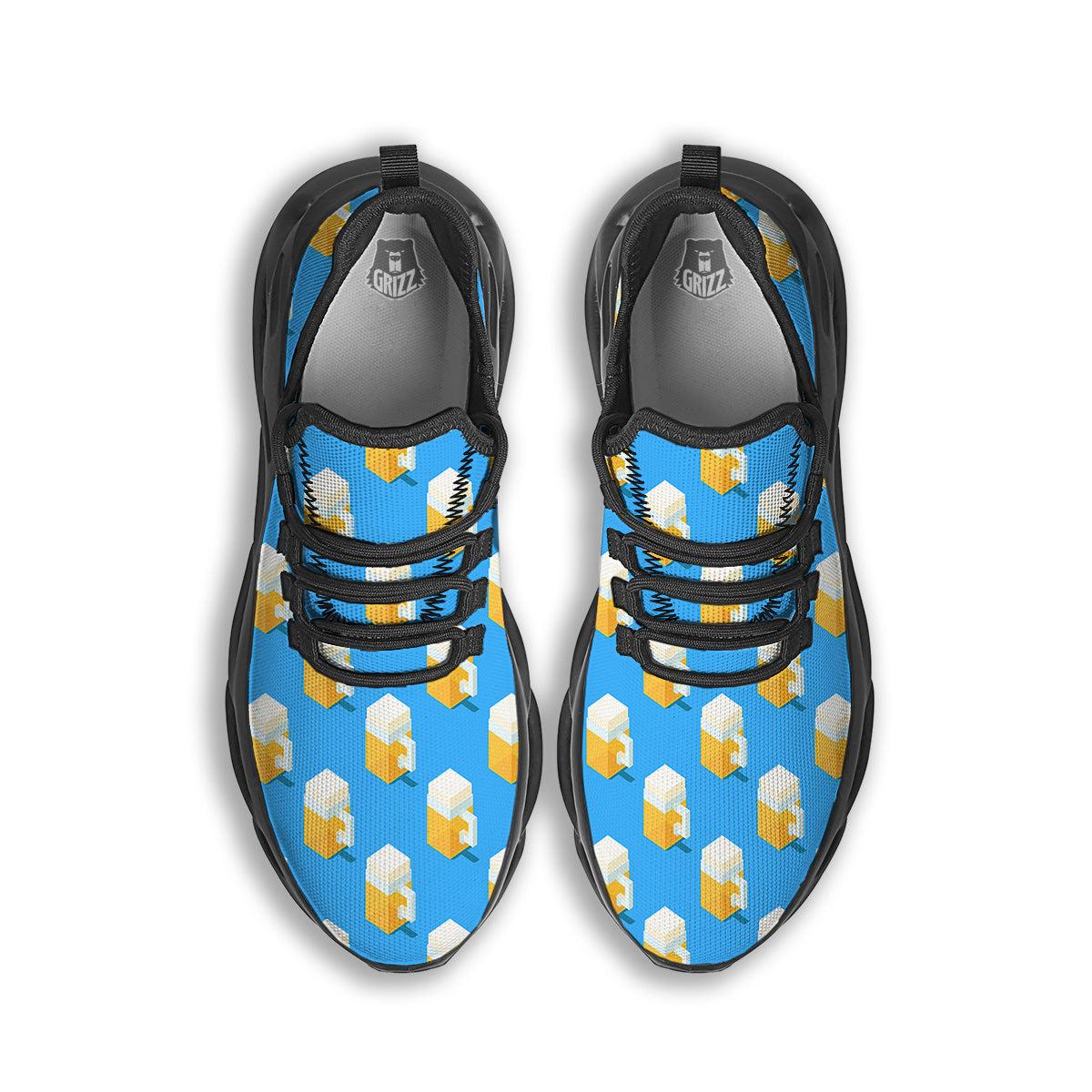 Cubic Beer Mugs On Blue Print Pattern Black Running Shoes-grizzshop