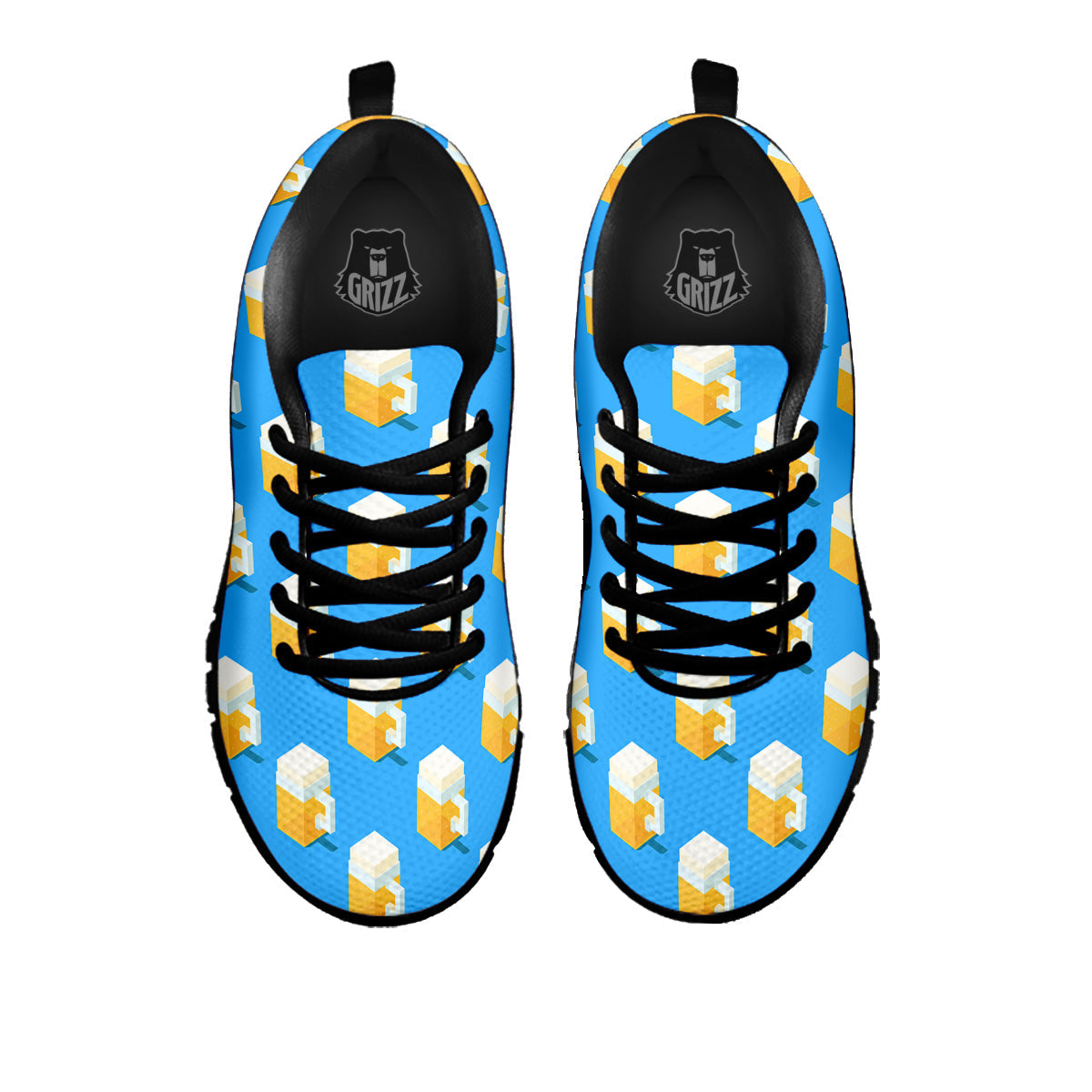 Cubic Beer Mugs On Blue Print Pattern Black Sneaker-grizzshop