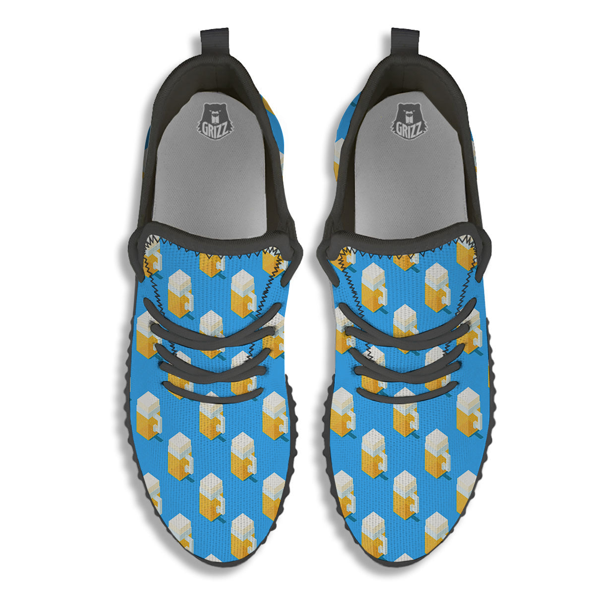 Cubic Beer Mugs On Blue Print Pattern Black Walking Shoes-grizzshop