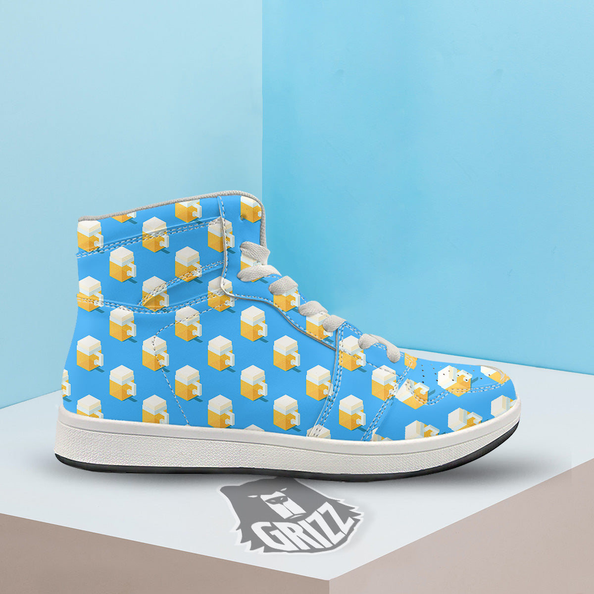 Cubic Beer Mugs On Blue Print Pattern High Top Sneakers-grizzshop