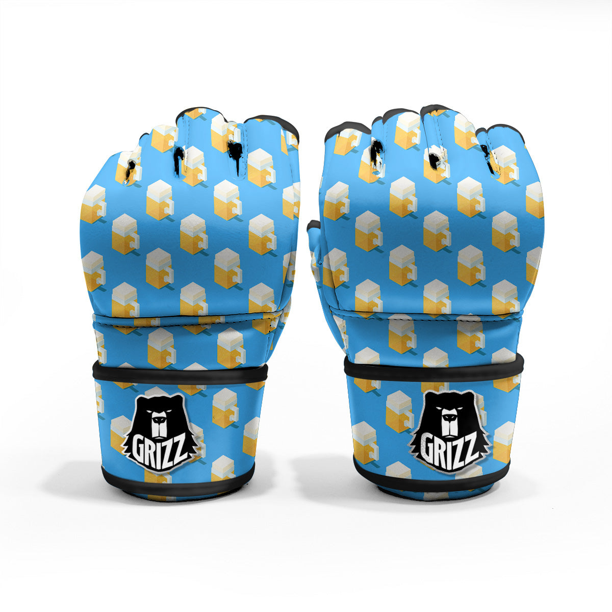 Cubic Beer Mugs On Blue Print Pattern MMA Gloves-grizzshop