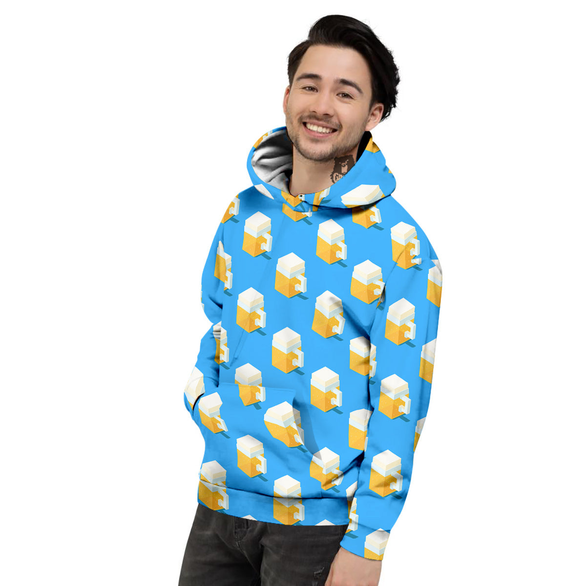 Cubic Beer Mugs On Blue Print Pattern Men's Hoodie-grizzshop