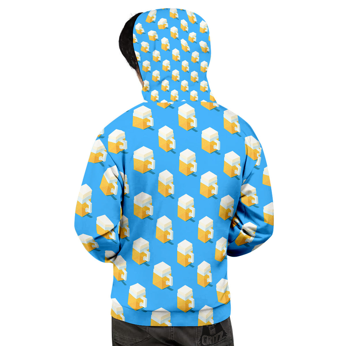 Cubic Beer Mugs On Blue Print Pattern Men's Hoodie-grizzshop