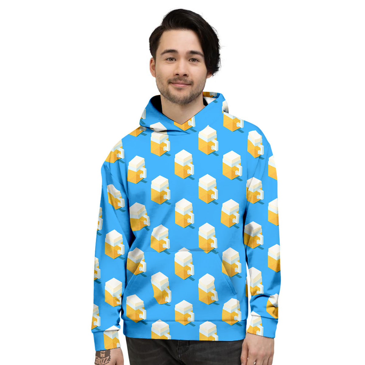 Cubic Beer Mugs On Blue Print Pattern Men's Hoodie-grizzshop