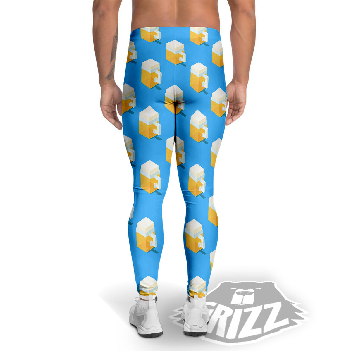 Cubic Beer Mugs On Blue Print Pattern Men's Leggings-grizzshop