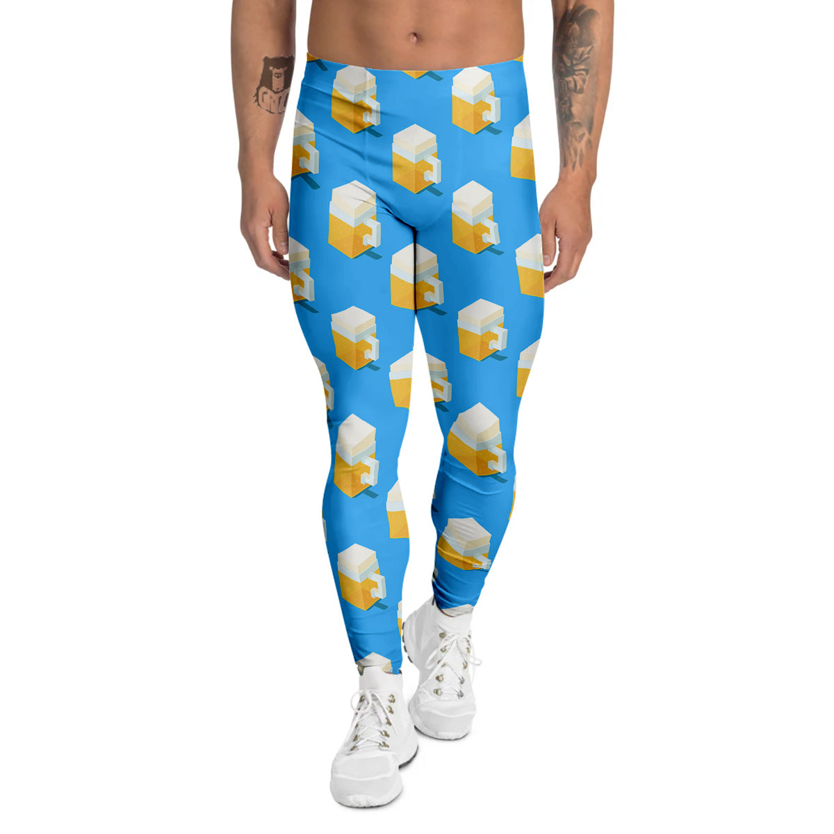 Cubic Beer Mugs On Blue Print Pattern Men's Leggings-grizzshop