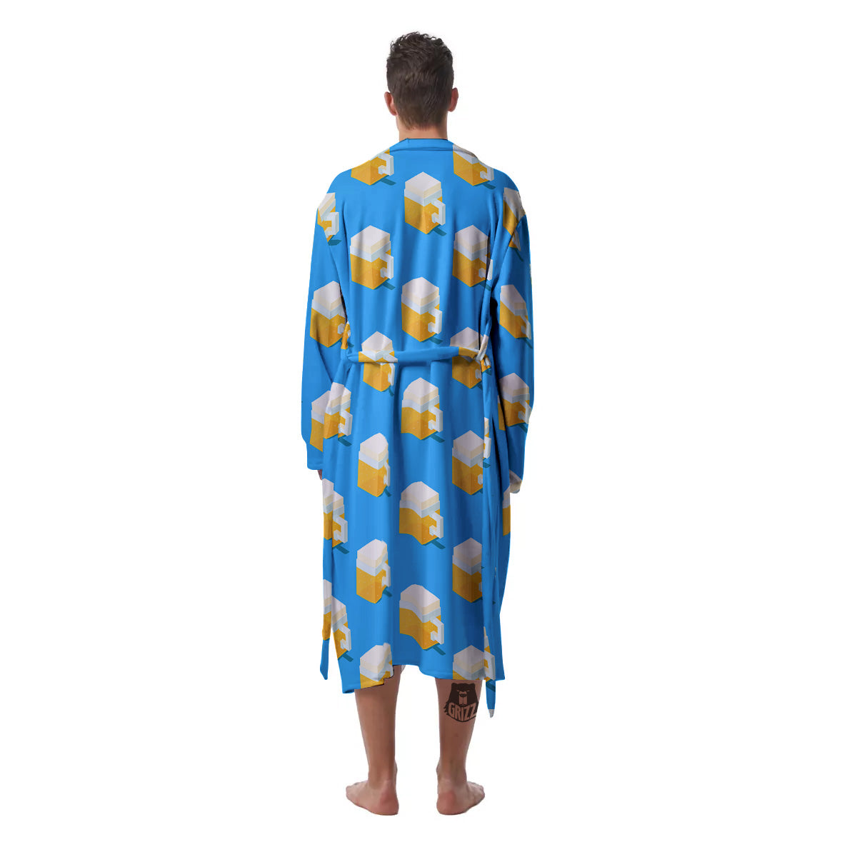 Cubic Beer Mugs On Blue Print Pattern Men's Robe-grizzshop
