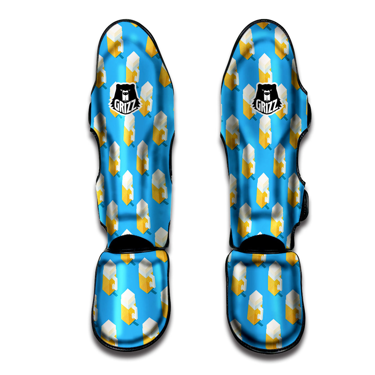 Cubic Beer Mugs On Blue Print Pattern Muay Thai Shin Guards-grizzshop