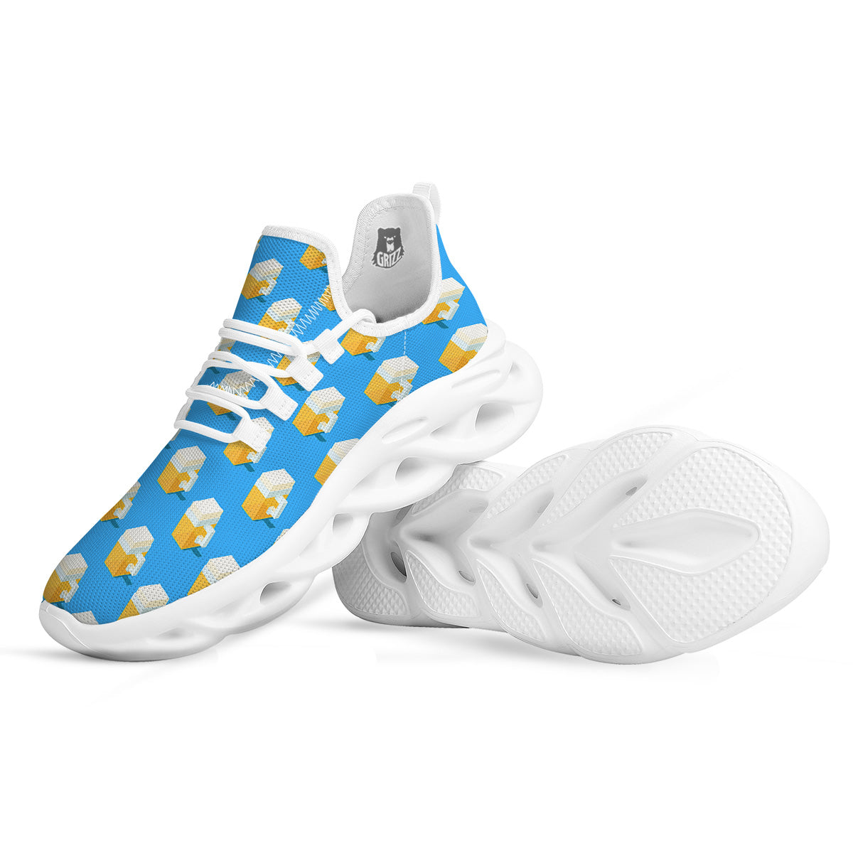 Cubic Beer Mugs On Blue Print Pattern White Running Shoes-grizzshop