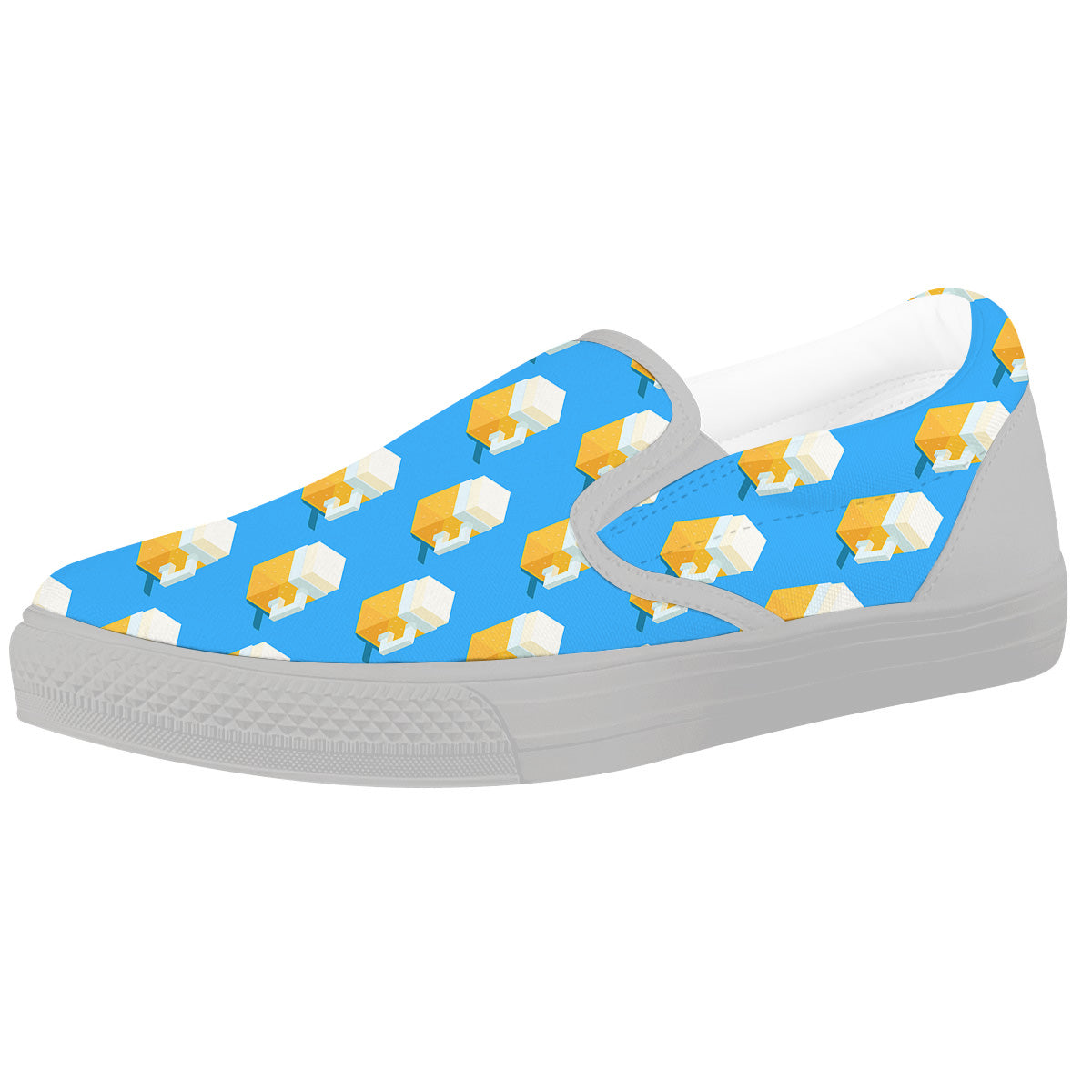 Cubic Beer Mugs On Blue Print Pattern White Slip On Shoes-grizzshop