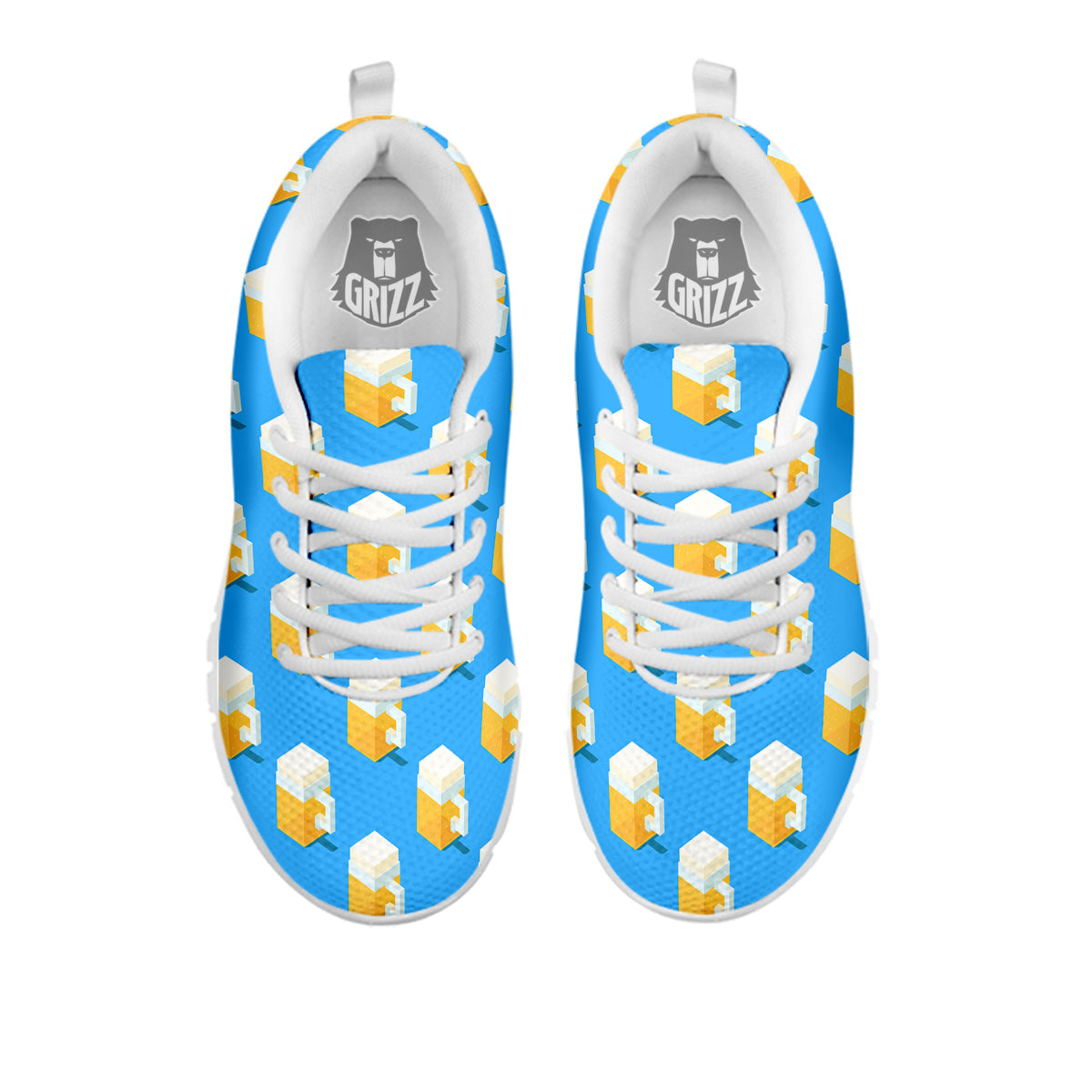 Cubic Beer Mugs On Blue Print Pattern White Sneaker-grizzshop