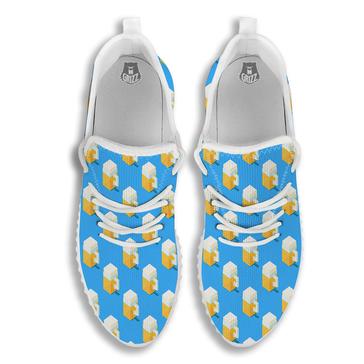 Cubic Beer Mugs On Blue Print Pattern White Walking Shoes-grizzshop