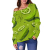 Cucumber Pickle Pattern Print Women Off Shoulder Sweatshirt-grizzshop