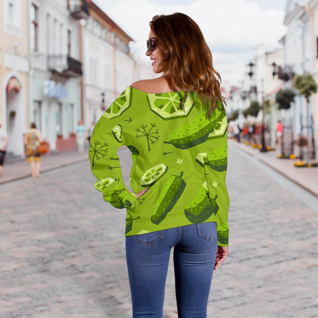 Cucumber Pickle Pattern Print Women Off Shoulder Sweatshirt-grizzshop