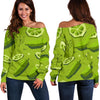 Cucumber Pickle Pattern Print Women Off Shoulder Sweatshirt-grizzshop