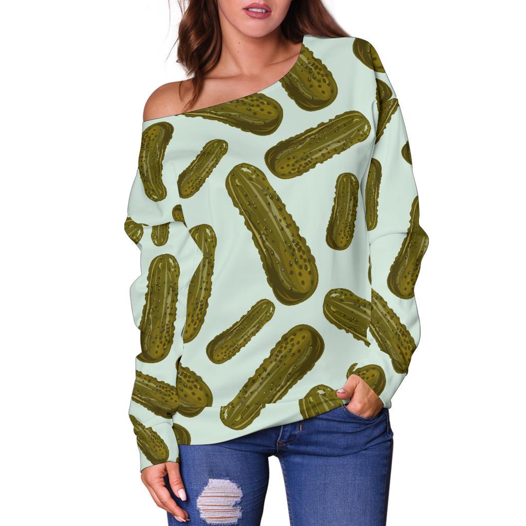 Cucumber Pickle Print Pattern Women Off Shoulder Sweatshirt-grizzshop