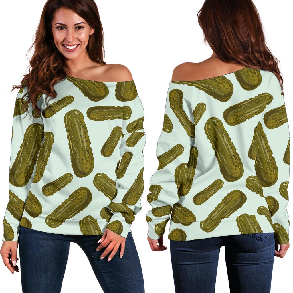 Cucumber Pickle Print Pattern Women Off Shoulder Sweatshirt-grizzshop