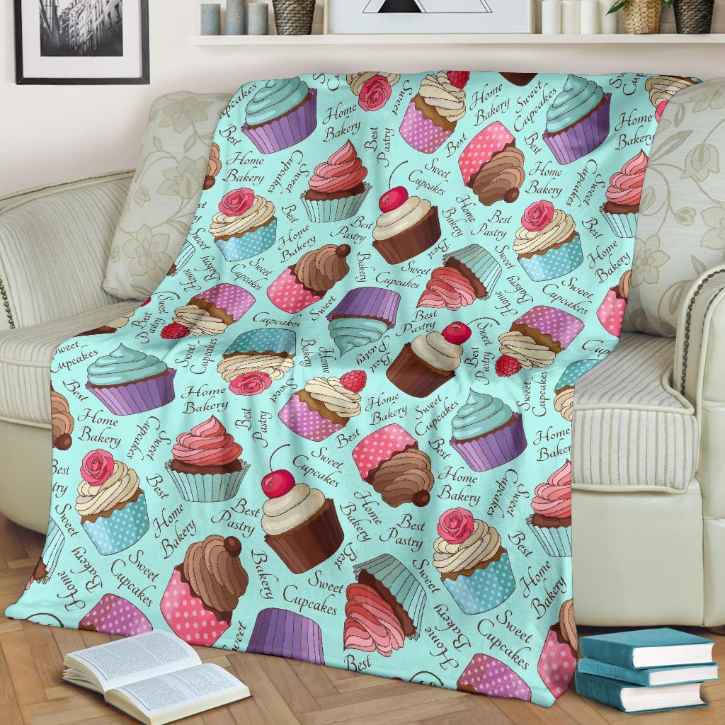 Cupcake Blue Pattern Print Blanket-grizzshop