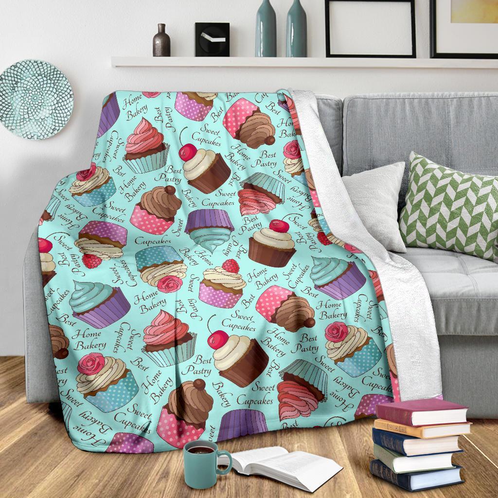 Cupcake Blue Pattern Print Blanket-grizzshop