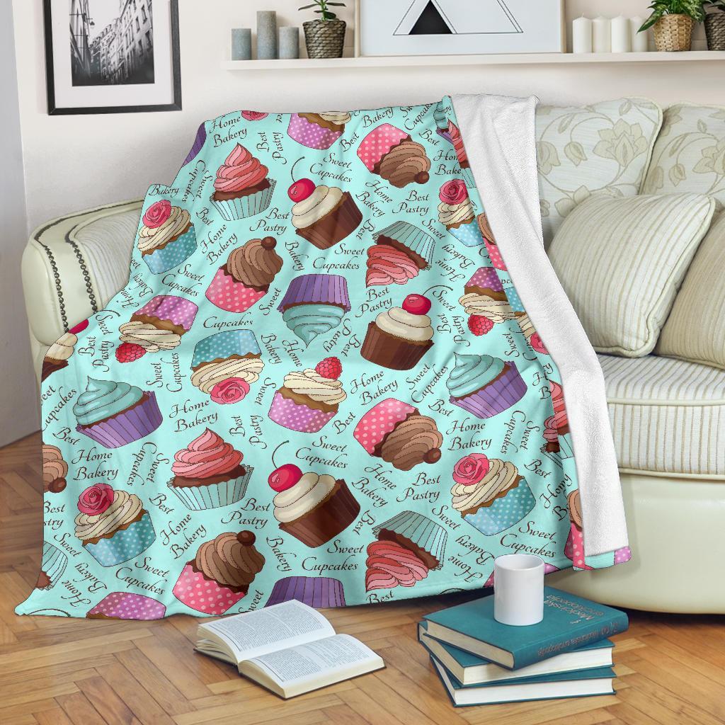 Cupcake Blue Pattern Print Blanket-grizzshop