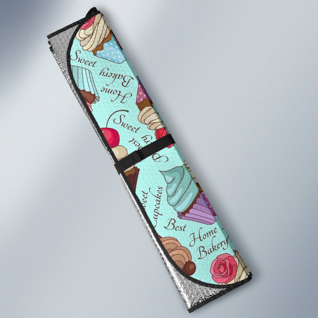 Cupcake Blue Pattern Print Car Sun Shade-grizzshop