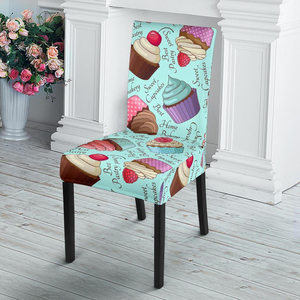 Cupcake Blue Pattern Print Chair Cover-grizzshop