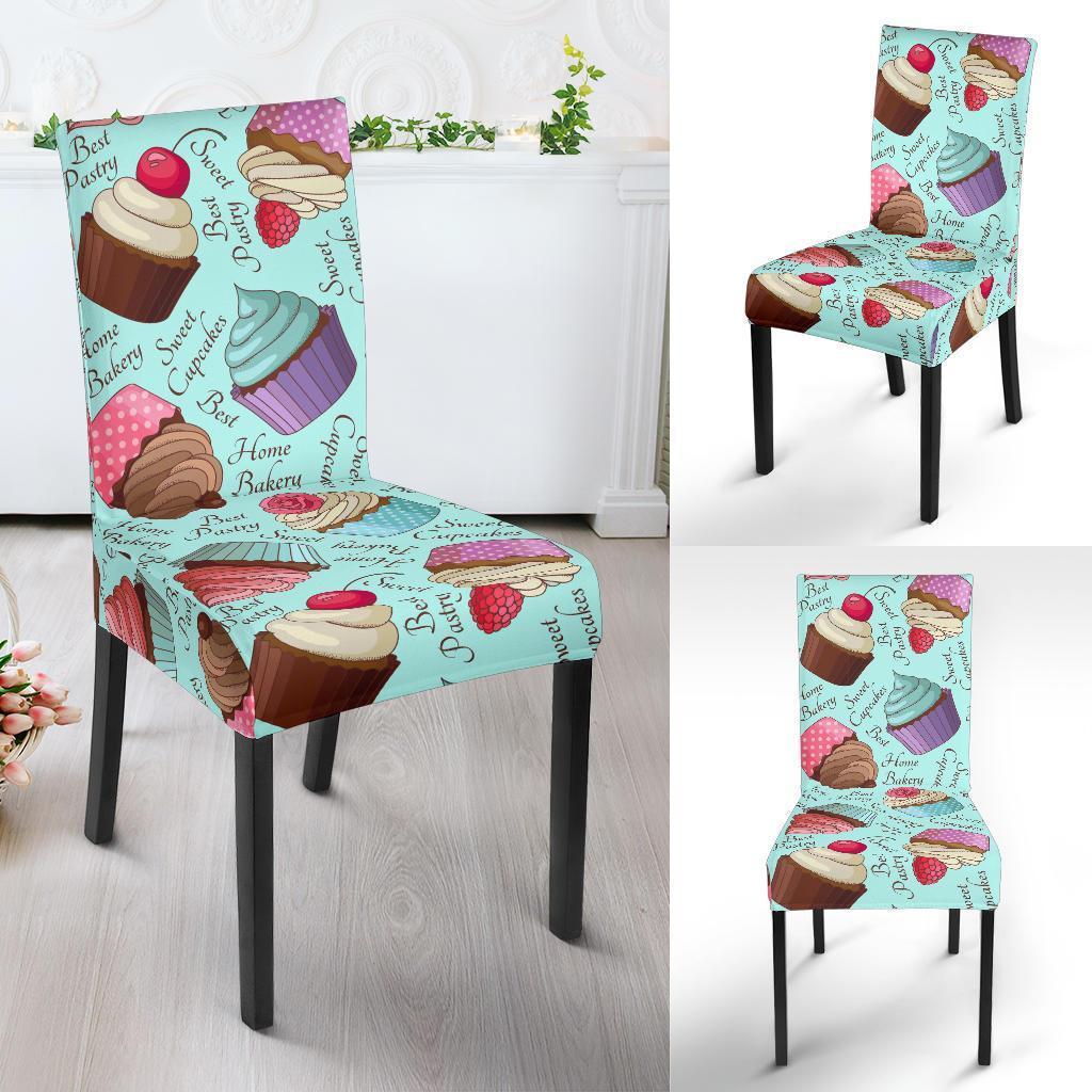 Cupcake Blue Pattern Print Chair Cover-grizzshop