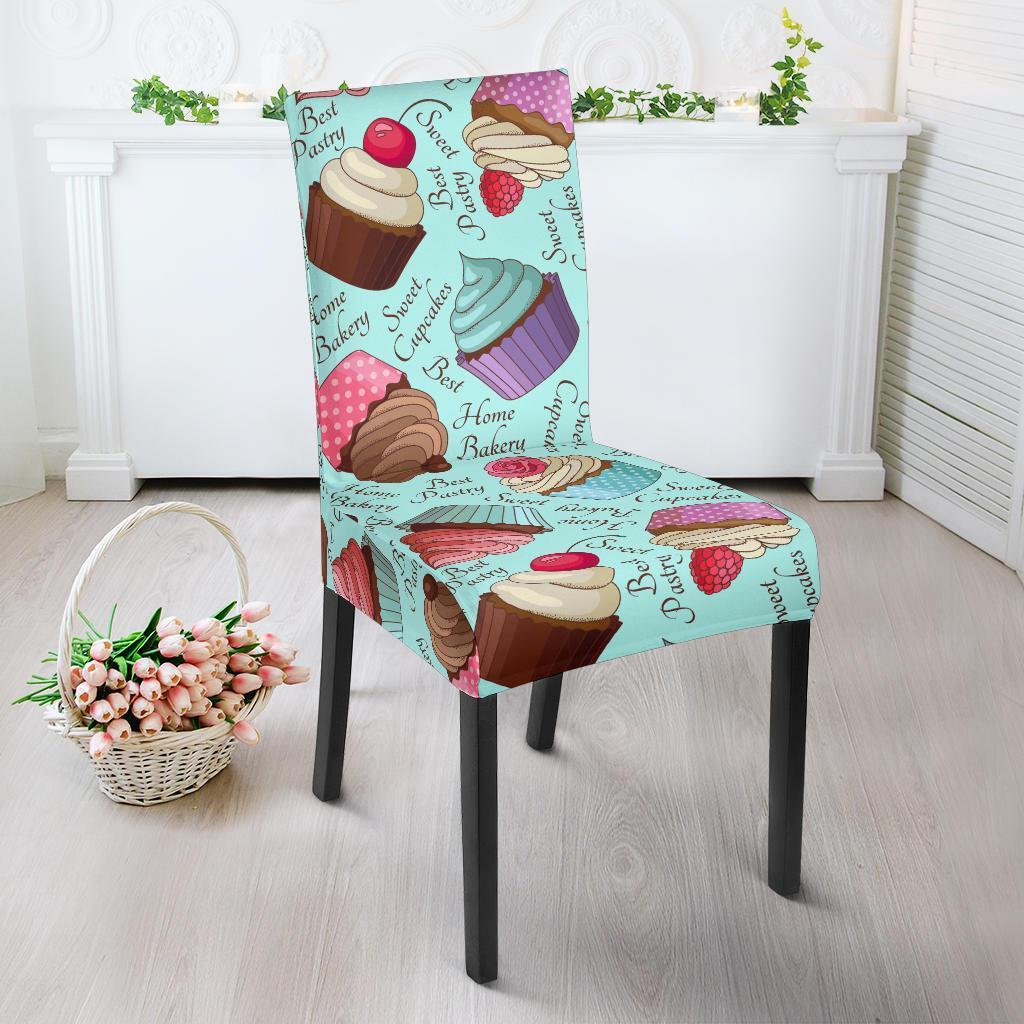 Cupcake Blue Pattern Print Chair Cover-grizzshop