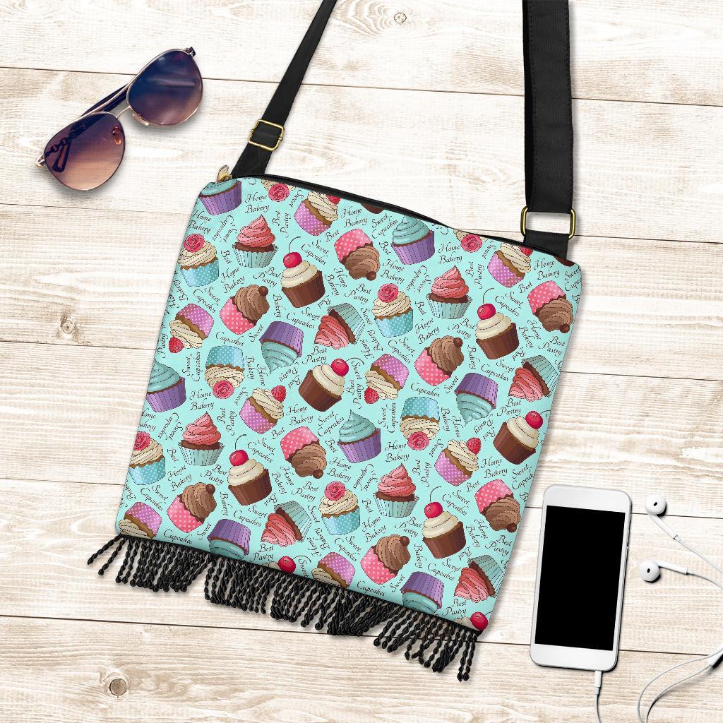 Cupcake Blue Pattern Print Crossbody Bags-grizzshop