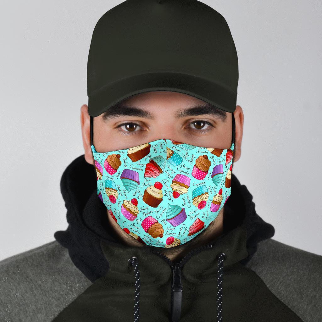 Cupcake Blue Pattern Print Face Mask-grizzshop