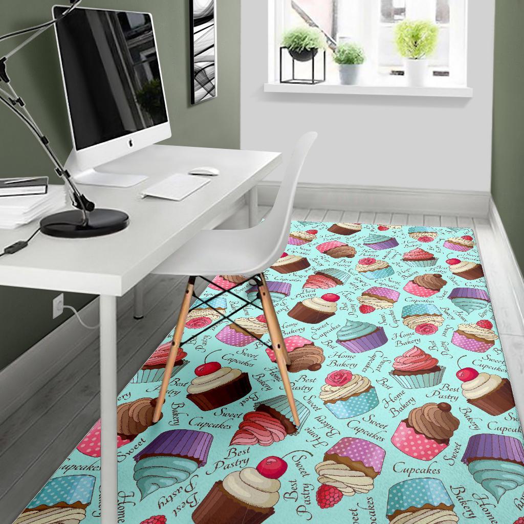 Cupcake Blue Pattern Print Floor Mat-grizzshop