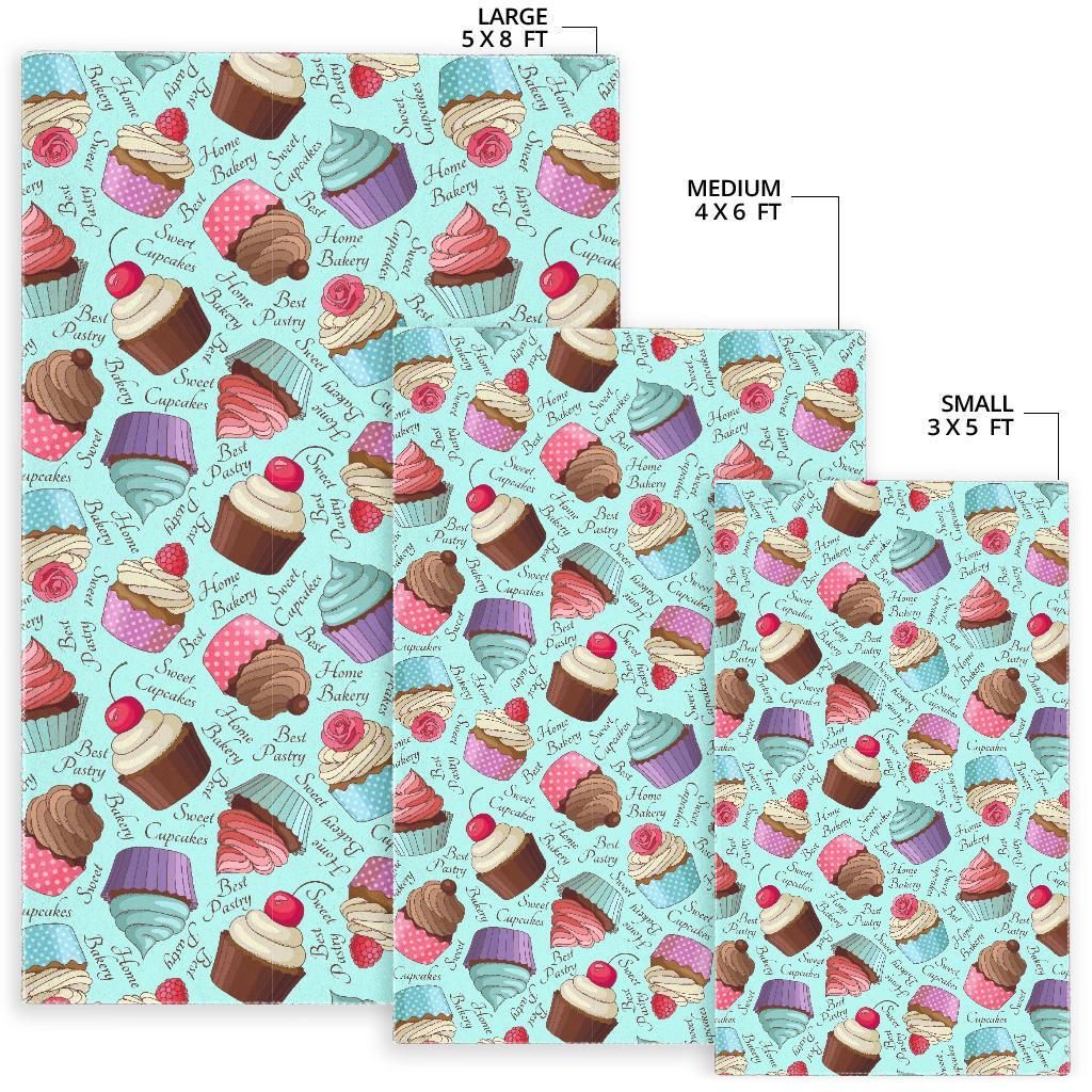 Cupcake Blue Pattern Print Floor Mat-grizzshop