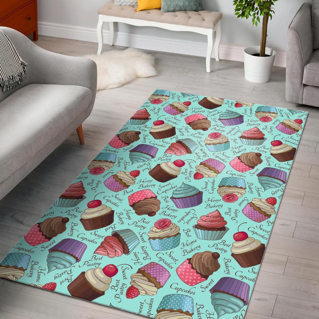 Cupcake Blue Pattern Print Floor Mat-grizzshop