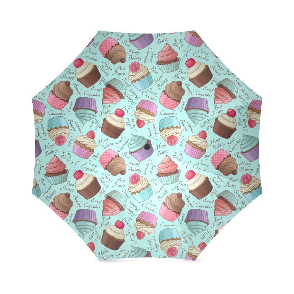 Cupcake Blue Pattern Print Foldable Umbrella-grizzshop