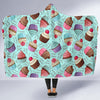 Cupcake Blue Pattern Print Hooded Blanket-grizzshop