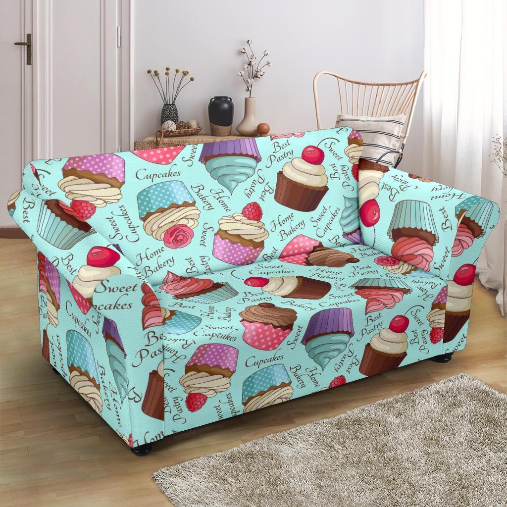 Cupcake Blue Pattern Print Loveseat Cover-grizzshop