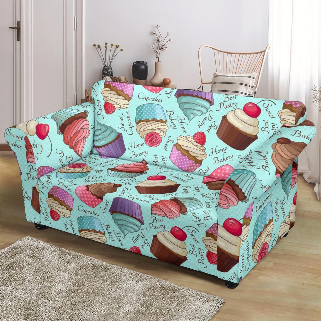 Cupcake Blue Pattern Print Loveseat Cover-grizzshop