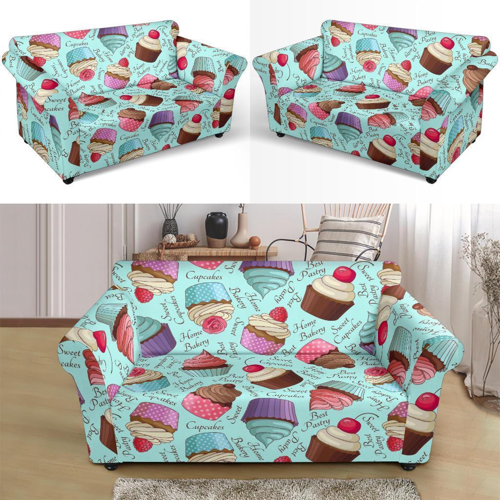 Cupcake Blue Pattern Print Loveseat Cover-grizzshop