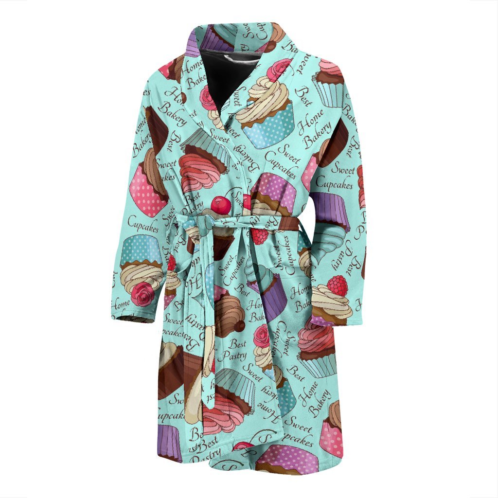 Cupcake Blue Pattern Print Men Long Robe-grizzshop