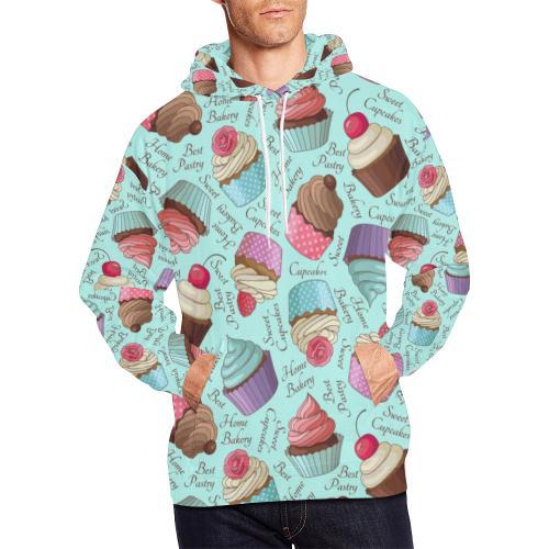 Cupcake Blue Pattern Print Men Pullover Hoodie-grizzshop