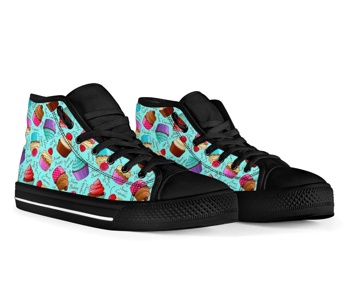 Cupcake Blue Pattern Print Men Women's High Top Shoes-grizzshop