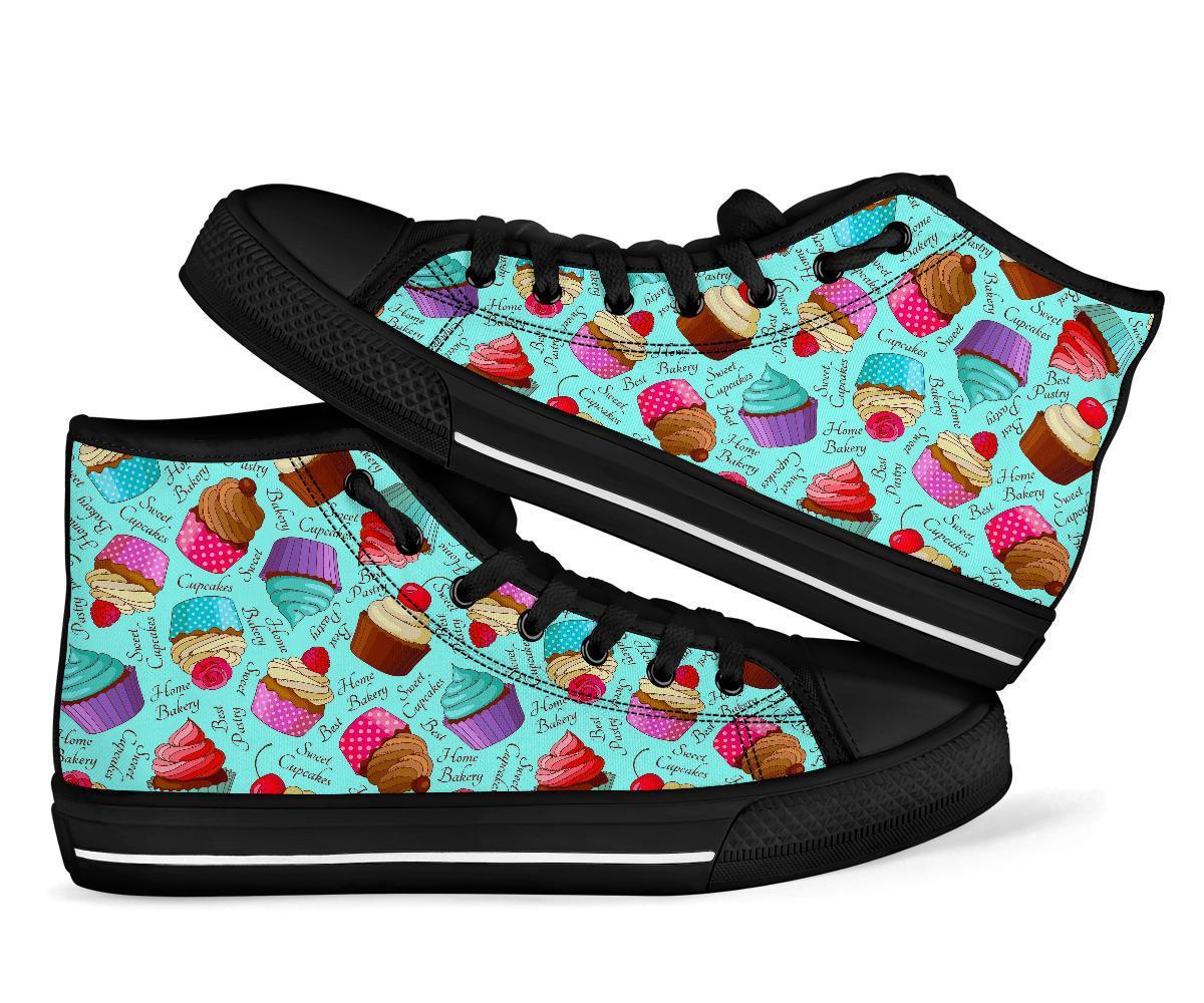 Cupcake Blue Pattern Print Men Women's High Top Shoes-grizzshop