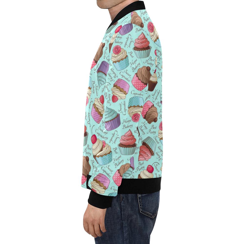 Cupcake Blue Pattern Print Men's Bomber Jacket-grizzshop