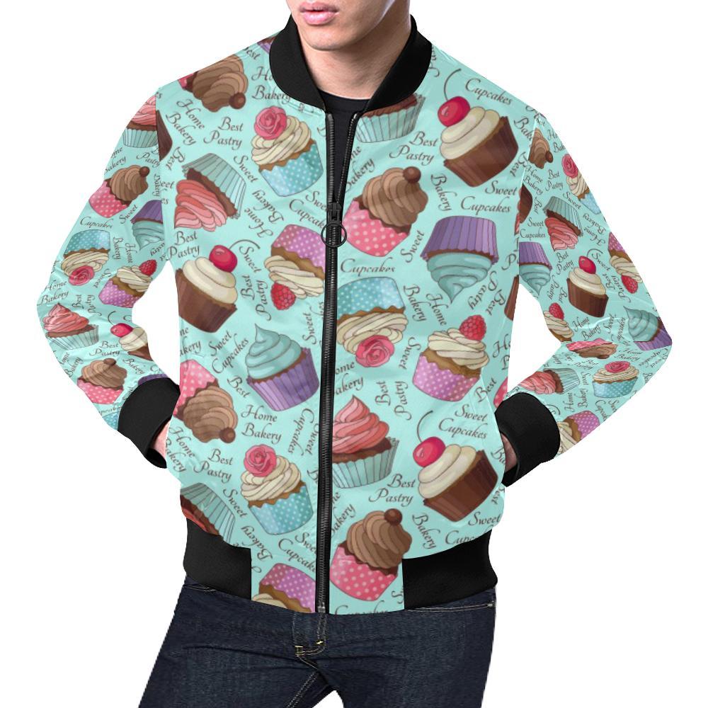 Cupcake Blue Pattern Print Men's Bomber Jacket-grizzshop