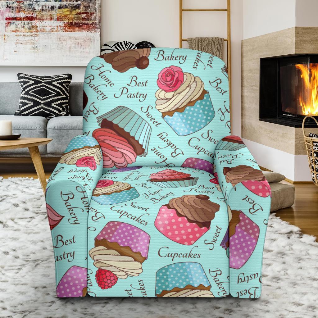 Cupcake Blue Pattern Print Recliner Cover-grizzshop