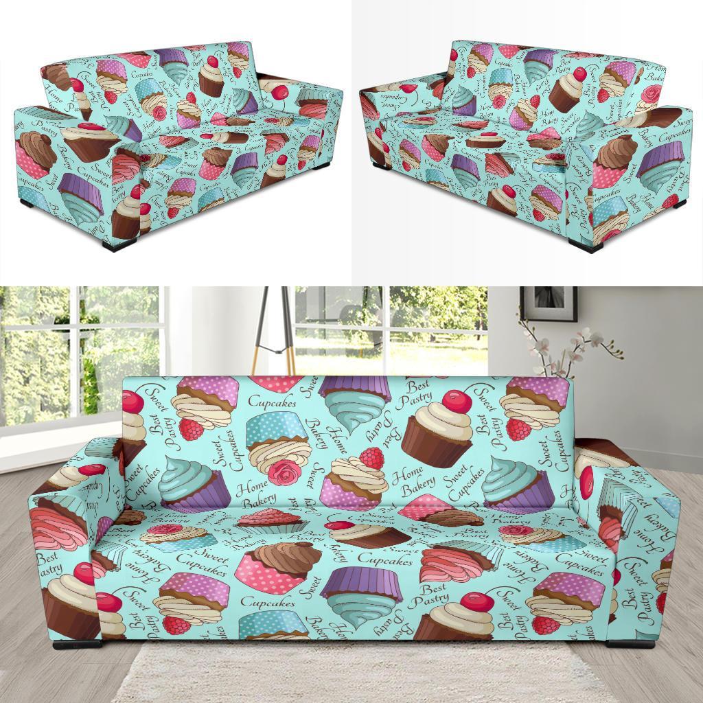 Cupcake Blue Pattern Print Sofa Covers-grizzshop