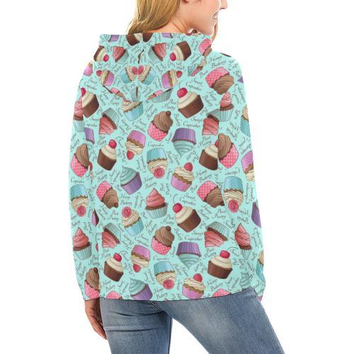 Cupcake Blue Pattern Print Women Pullover Hoodie-grizzshop