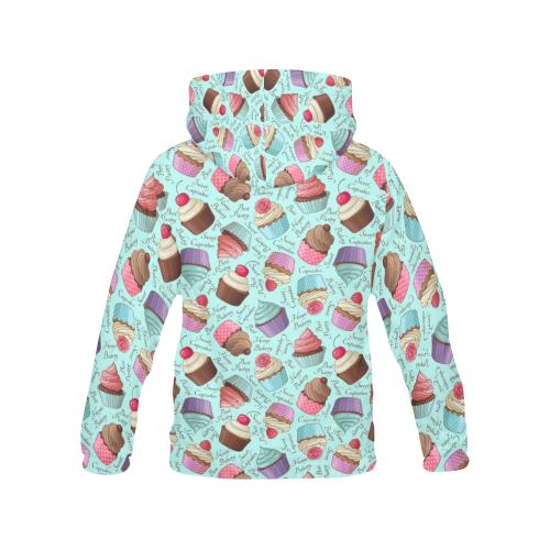 Cupcake Blue Pattern Print Women Pullover Hoodie-grizzshop