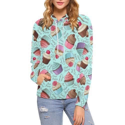 Cupcake Blue Pattern Print Women Pullover Hoodie-grizzshop