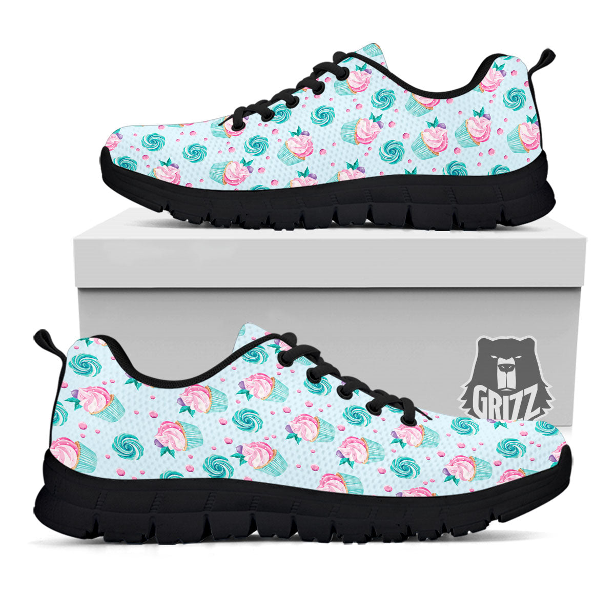Cupcake Cartoon Print Pattern Black Sneaker-grizzshop